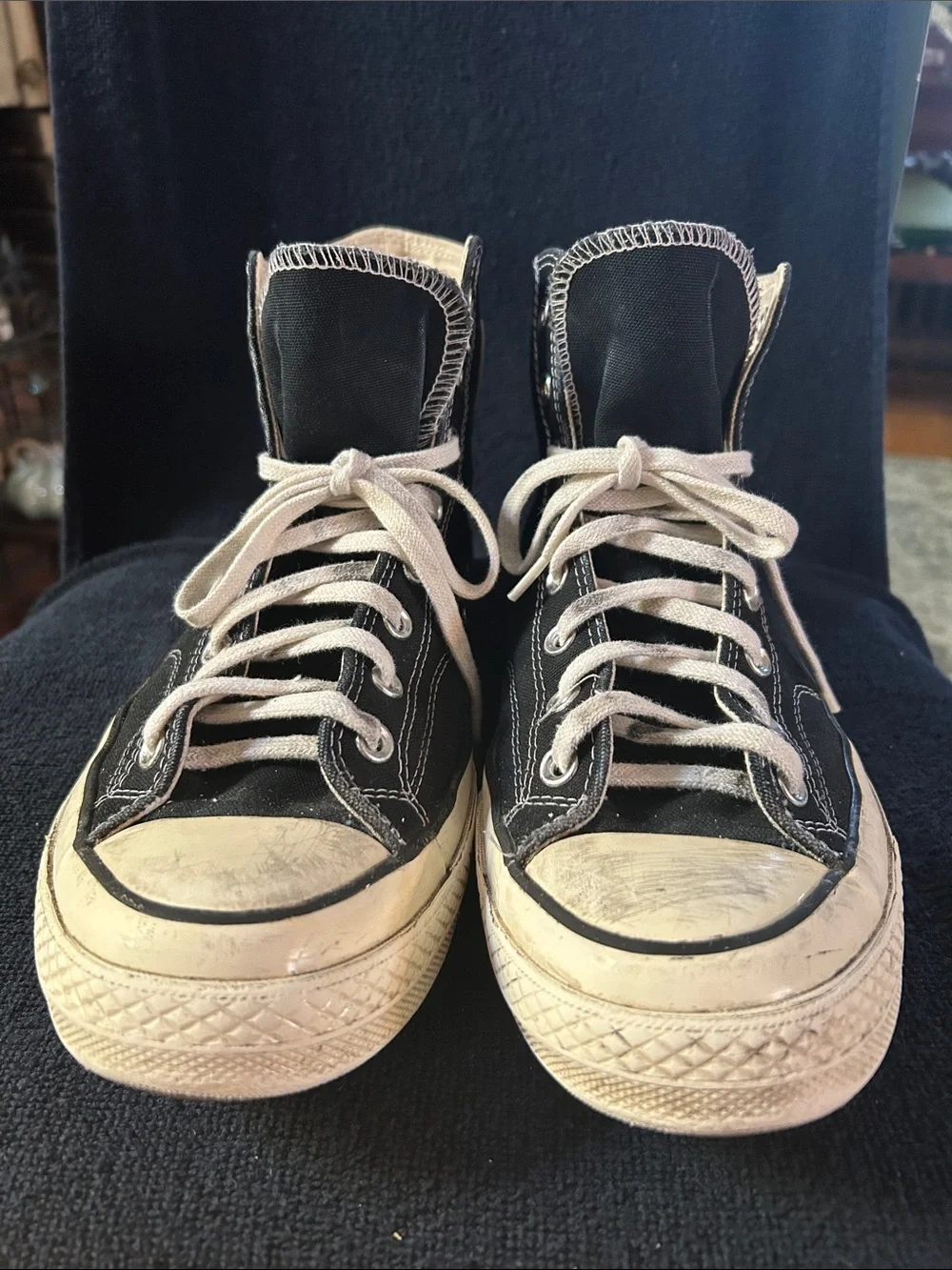 Chuck Taylor Converse All Star 70 Canvas Black High Top Sneakers w White Toe Cap